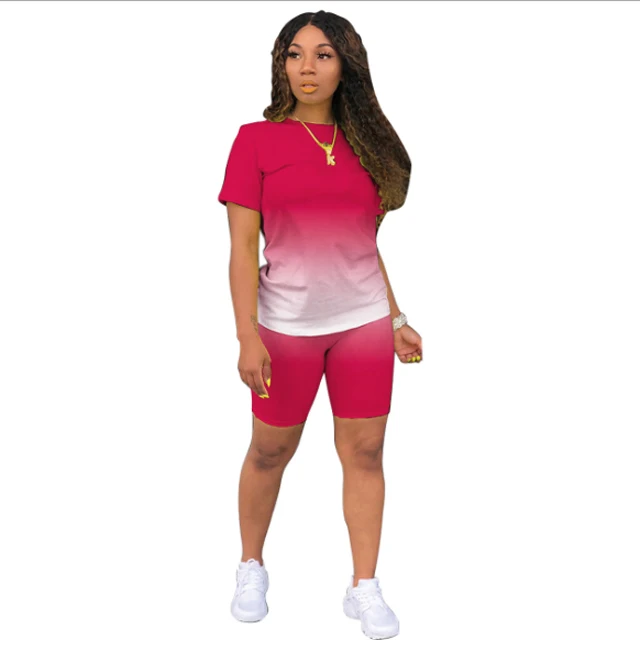 

wholesale 2020 women's sports casual shorts suit Solid color two-piece suit women clothing  Gradient, As shown