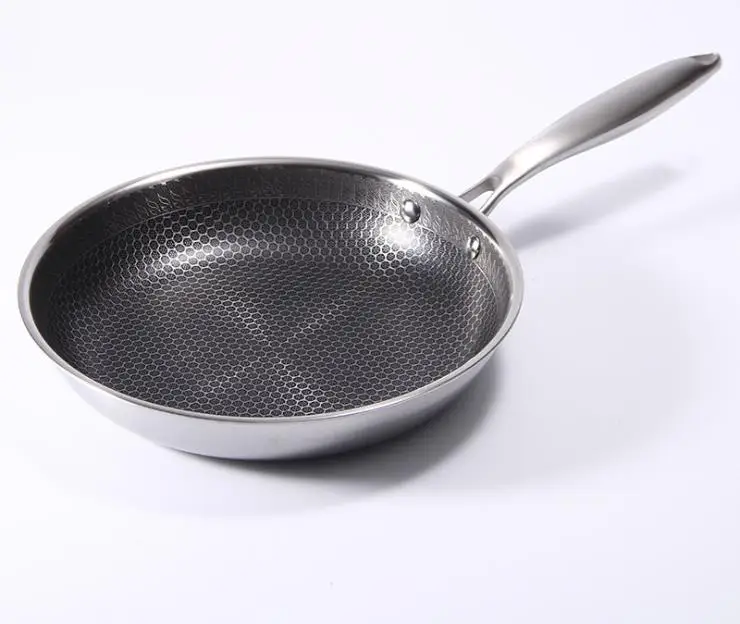 

China Manufacturer Honeycomb Cubic Nonstick Technology 304 Stainless Steel Fry Pan of Premium Cookware Durable Frying Pan, Silver