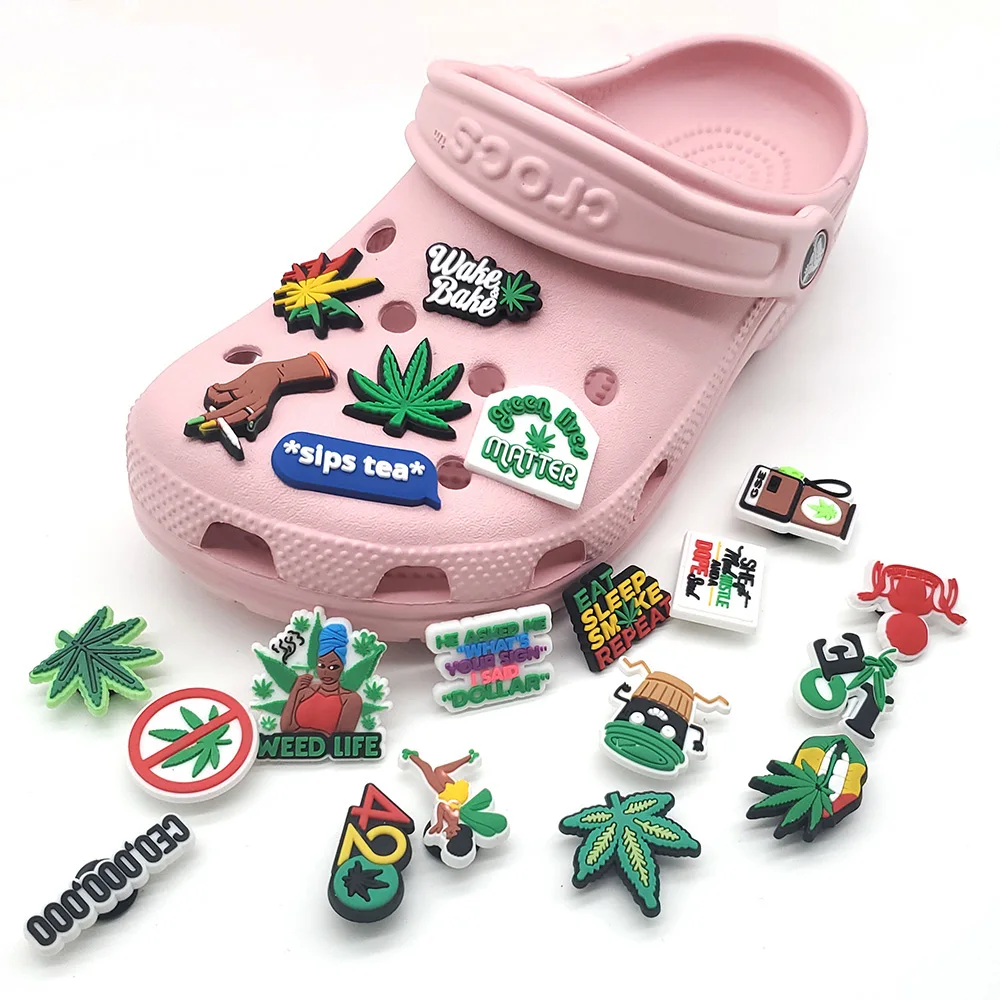 

Shoe Charms croc 420 weed Shoes Accessories Party Favors cartoon wooden clogs charms PVC material