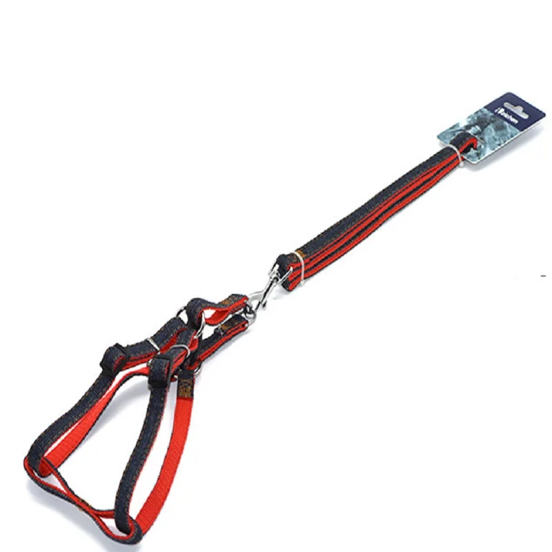 

Fashionable dog denim nylon chest pull, Red, blue
