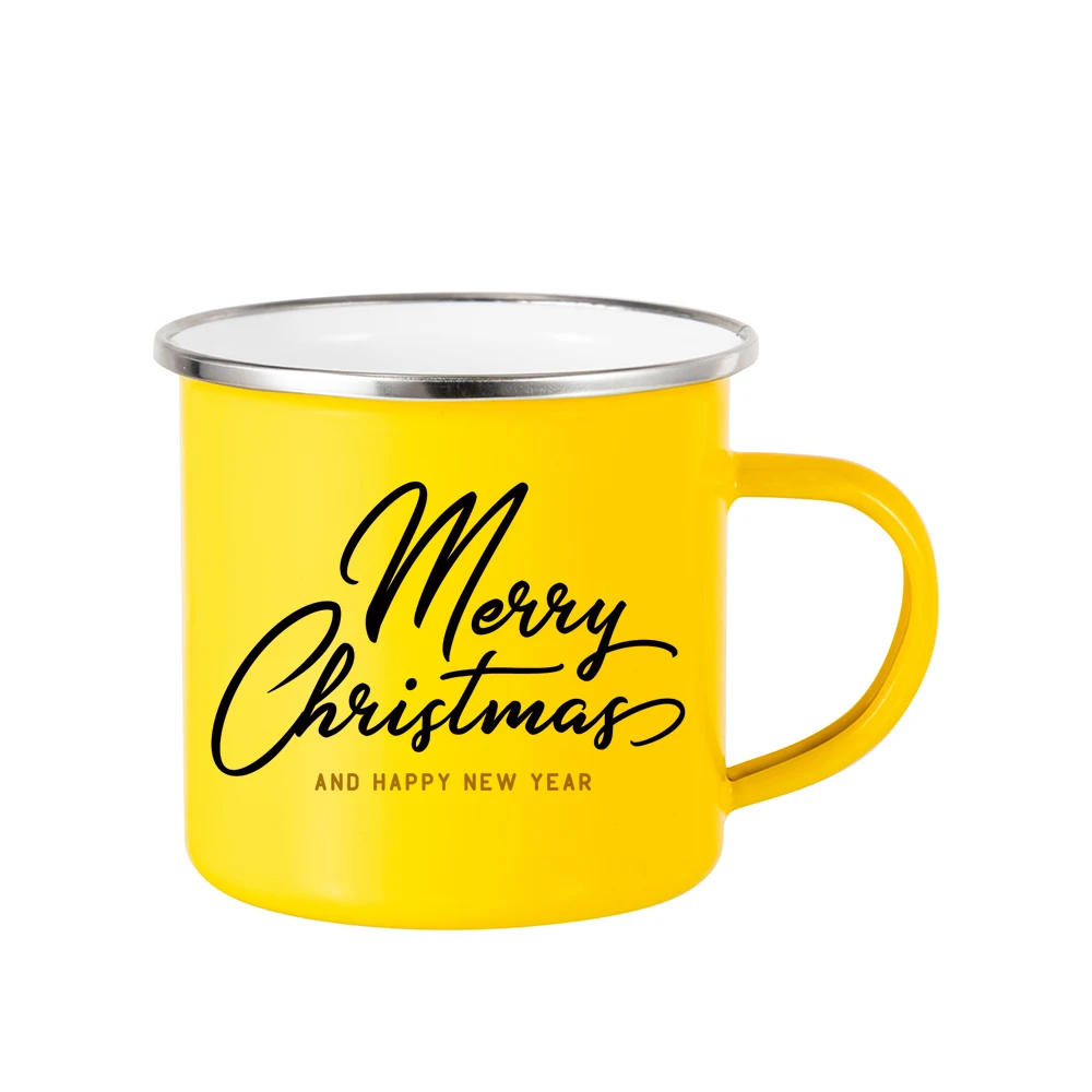 

PYD Life Wholesale Customized Sublimation Blank Christmas Gift Yellow Bulk Enamel Mugs Camping Steel Coffee Cup Sublimation Mug