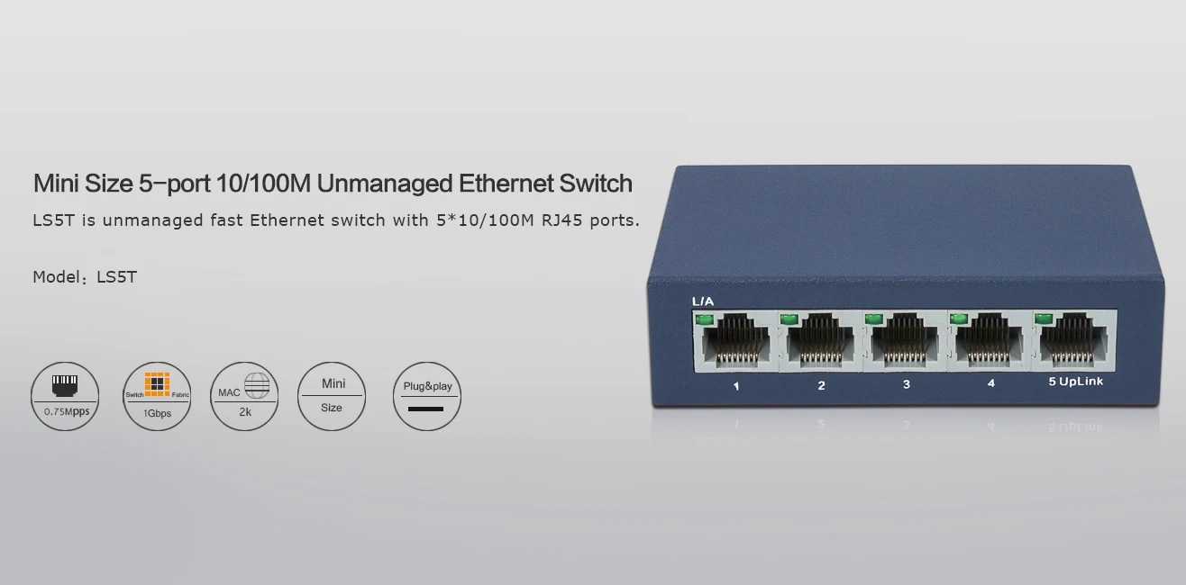 5 ports Fast Network switch 10/100Mbps LAN Ethernet Adapter for Desktop with Realtek Full/Half duplex Exchange