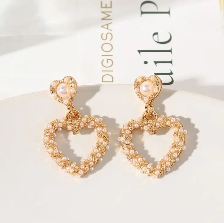 

Korean s925 vintage earrings pearl earrings heart cute stud earrings for women party gift jewelry