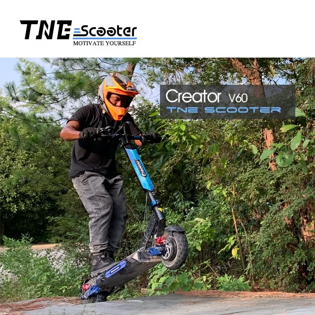 

2021 TNE Creator outdoor 2400w 70km/h 10inch off road electric scooter dual motor, Black with blue