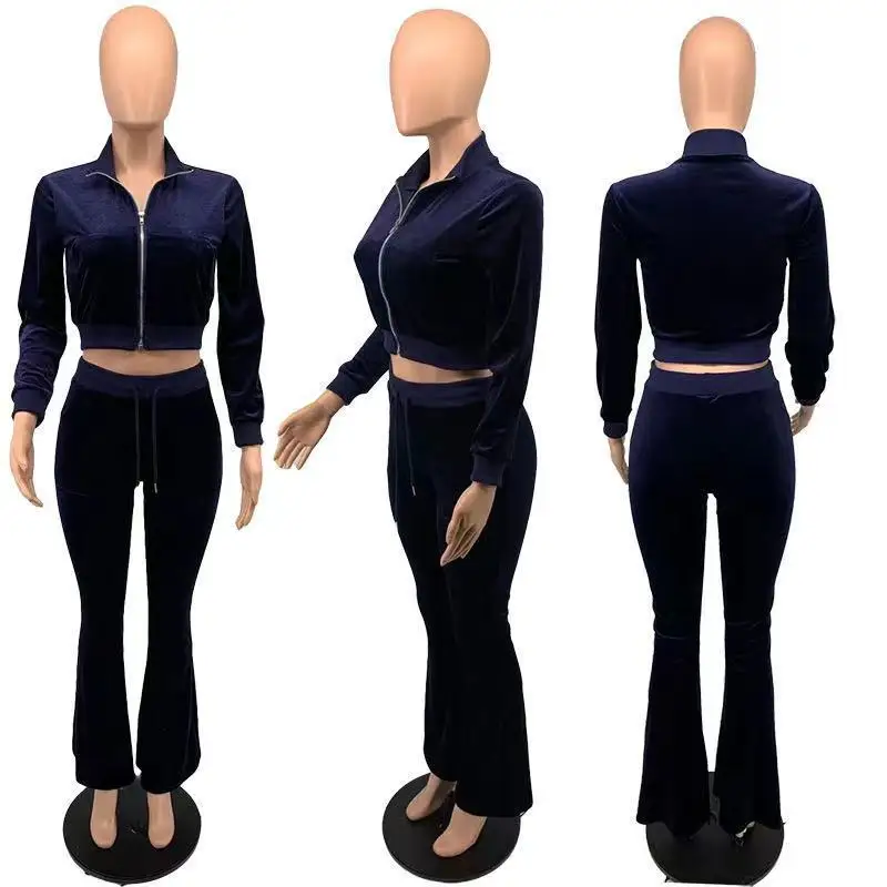 

2021 Low Cut women sweat suit set velvet tracksuit for girls
