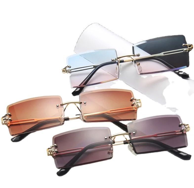 

Hot Unisex New Brand Designs Sunglass 2021 lentes gafas de sol Fashion Small Square Sun Shades Trendy Rimless Sunglasses Women