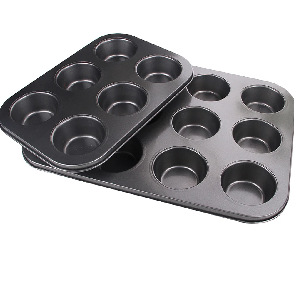 

6 Cups DIY Cupcake Baking Tray Tools Non-stick Steel Mold Egg Tart Baking Tray Dish Muffin Cake Mould Round Biscuit Pan, Black