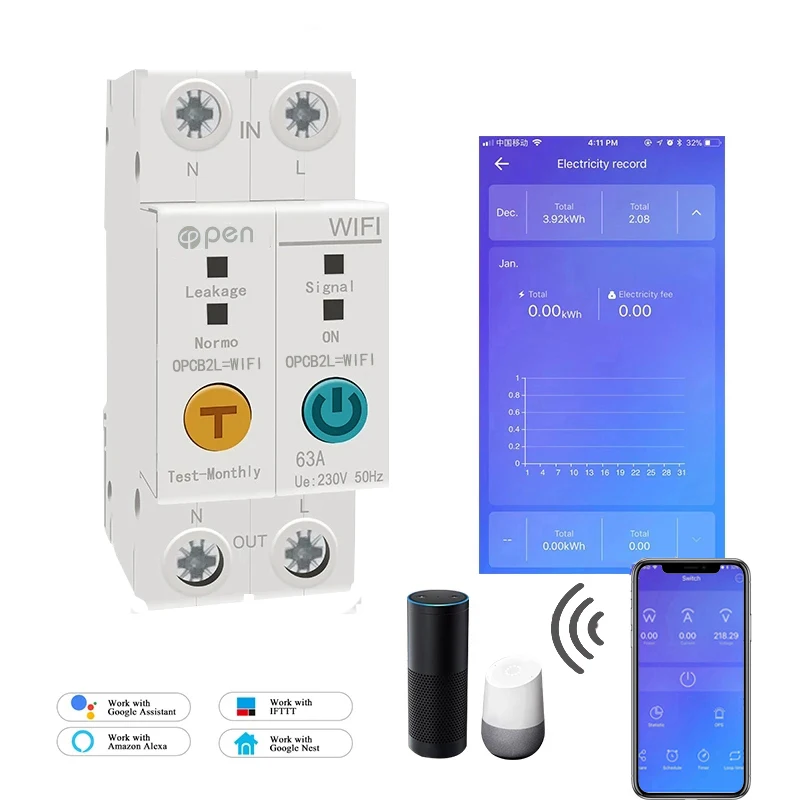 

2P WIFI remote control energy monitoring smart Switch with Alexa google home for Smart home ewelink app