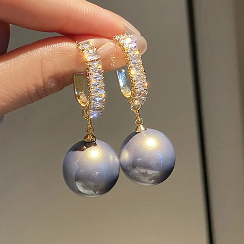 

Korea Fashion Luxury S925 Post Earrings Zircon Pearl Earrings for Women Elegant Gold Plated Jewelry Accessory, Colorful