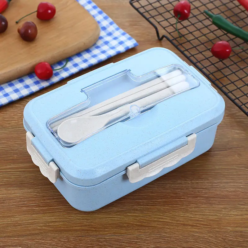 

Boite A Mange Pour Food Containers Supplier 3 Compartment Sustainable Lunch Box Wheat Straw Lunch Bowl Set Bento Box For Kids