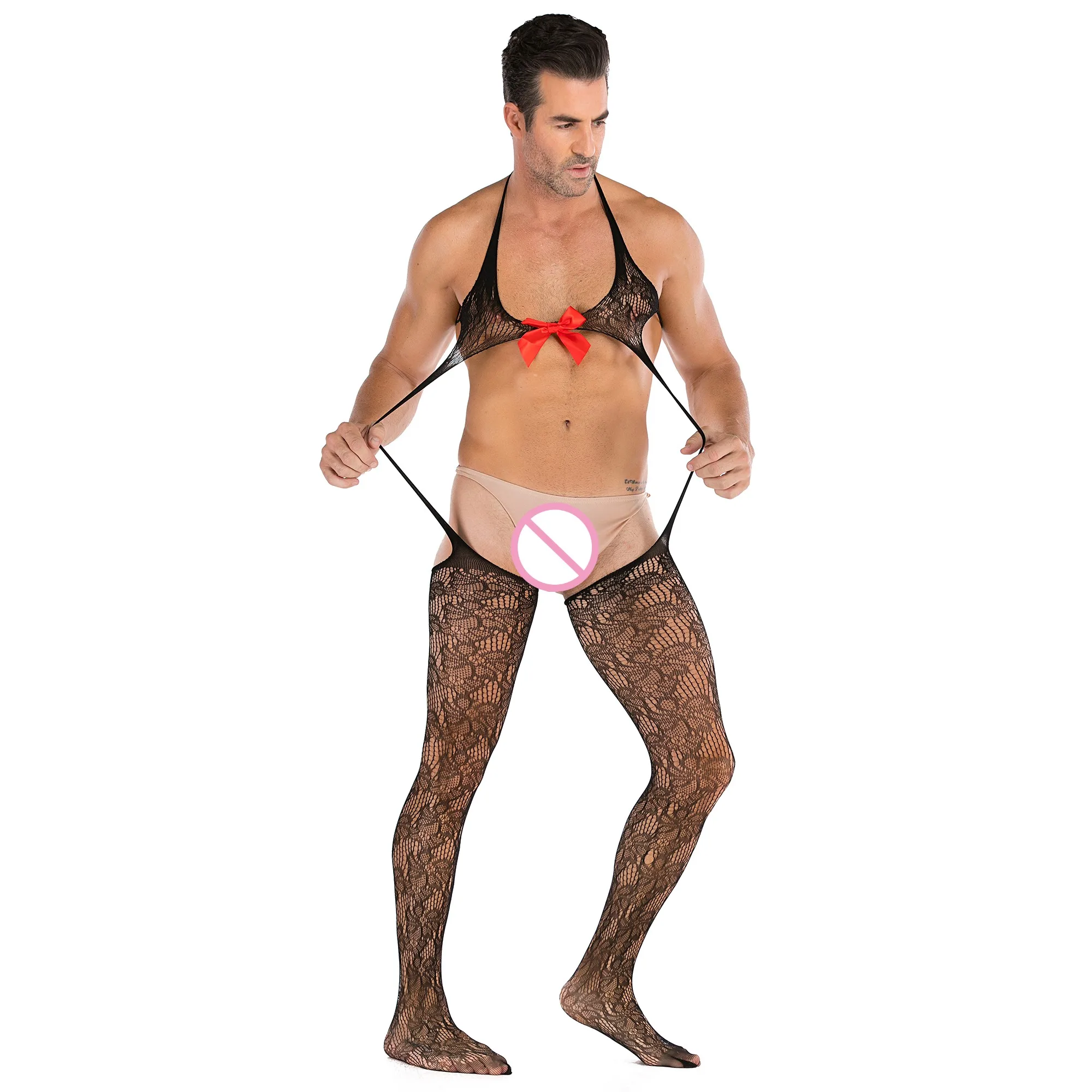 

Sexy Man unsex fishnet bowknot lady woman body stocking bodystocking, As photo