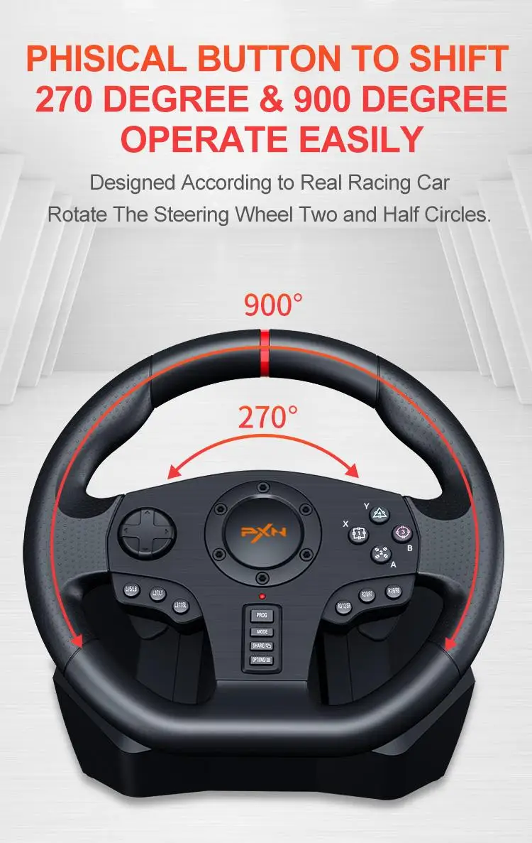 Pxn-v900 900 Degree Double Vibration Gaming Racing Steering Wheel For