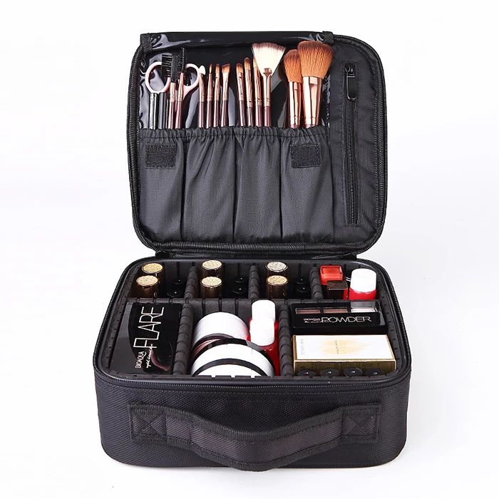 

Black Lining Large Capacity Makeup Suitcase with Mirror Mini Beauty Box Custom Cosmetic Case