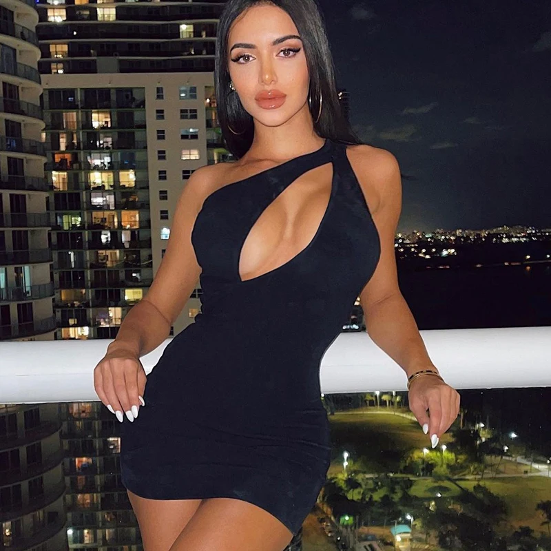 

Lygens Hollow Sexy 2021 Sleeveless Mini Bodycon Skinny Summer Fashion Women Club Party Evening Dress, Customized color