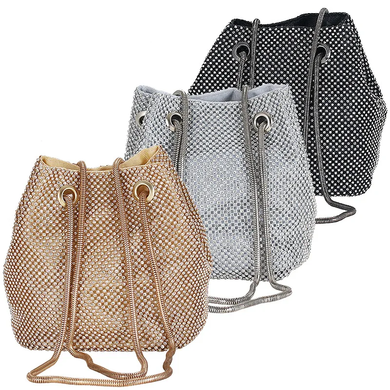 

2020 Bling Luxury Lady Crystal Rhinestone Wedding Evening Clutch Bag Diamonds Chain Bucket Purses HandBags, Can custom