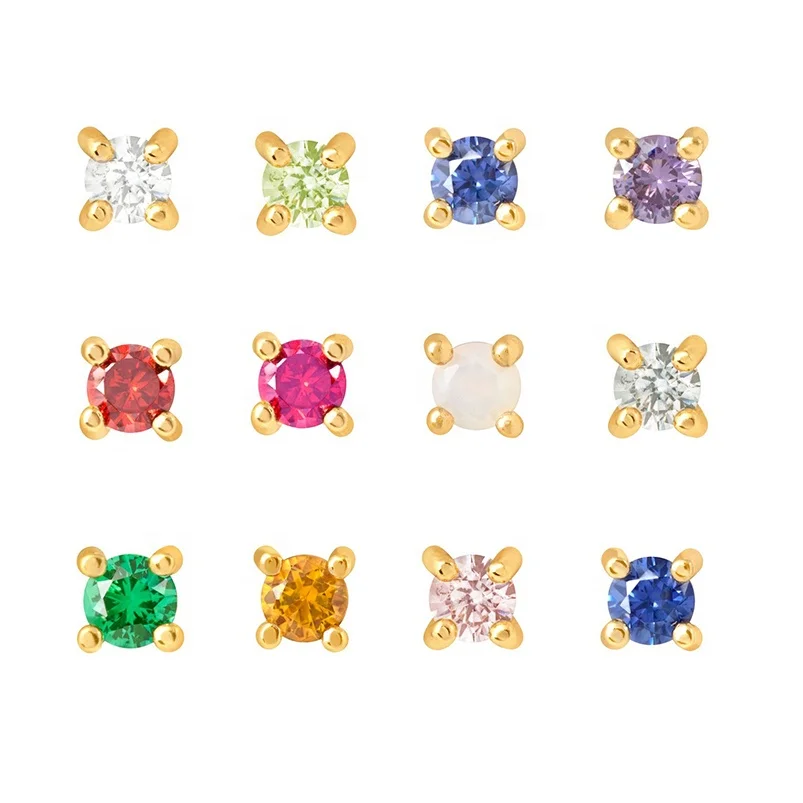 

Gemnel pop jewelry mini rainbow birthstone 2.5mm stud 925 silver 14k gold earrings