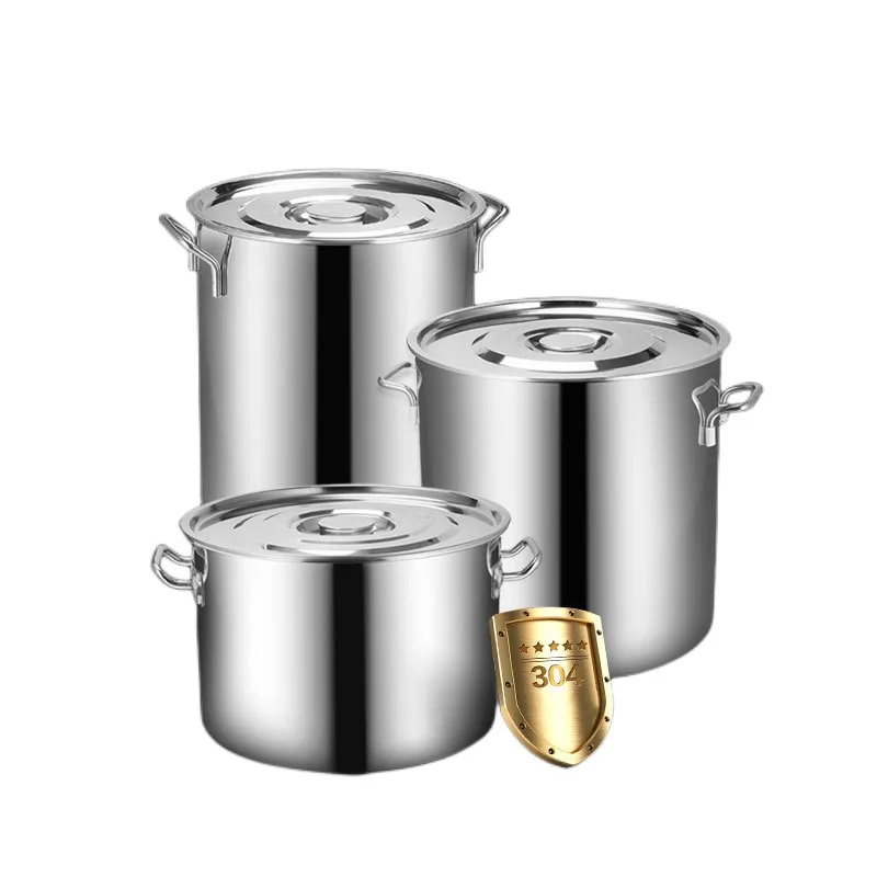 

304 Stainless Steel Bucket With Double Ears And Lid Commercial Soup Bucket Large Capacity Canteen Water Storage Bucket