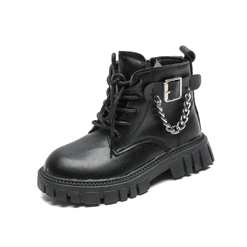 

Children's Single Boots Boys British Style Metal Chain Ankle Boots, Picture shows