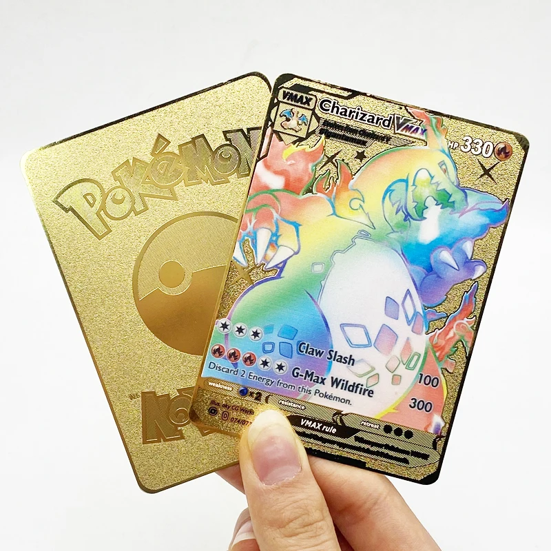 

Rainbow Charizard Pikachu Vmax 330 GX Gold Metal Pokemon Cards New Trading Cards Game