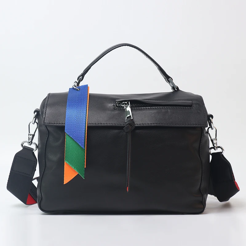 

2021 cool style boston women's tote bag genuine Leather imported cowhide shoulder strap bag women, Black