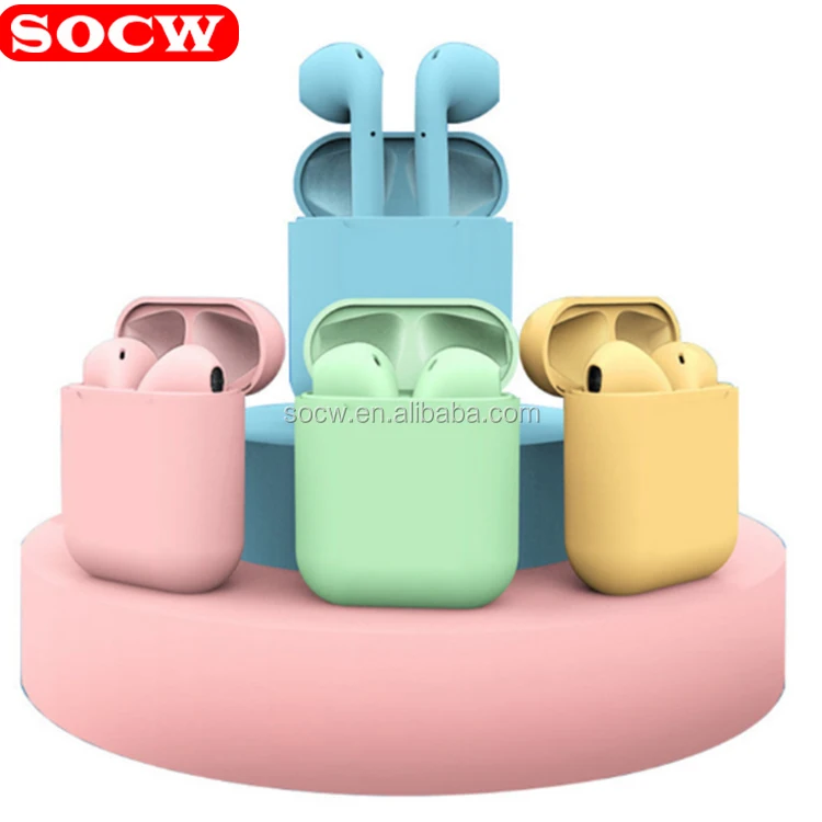 

New arrived 2021 Wireless Earbuds Auriculars Fone Matte Macaron I12 earphone Earbuds wireless i12 tws earbuds, White