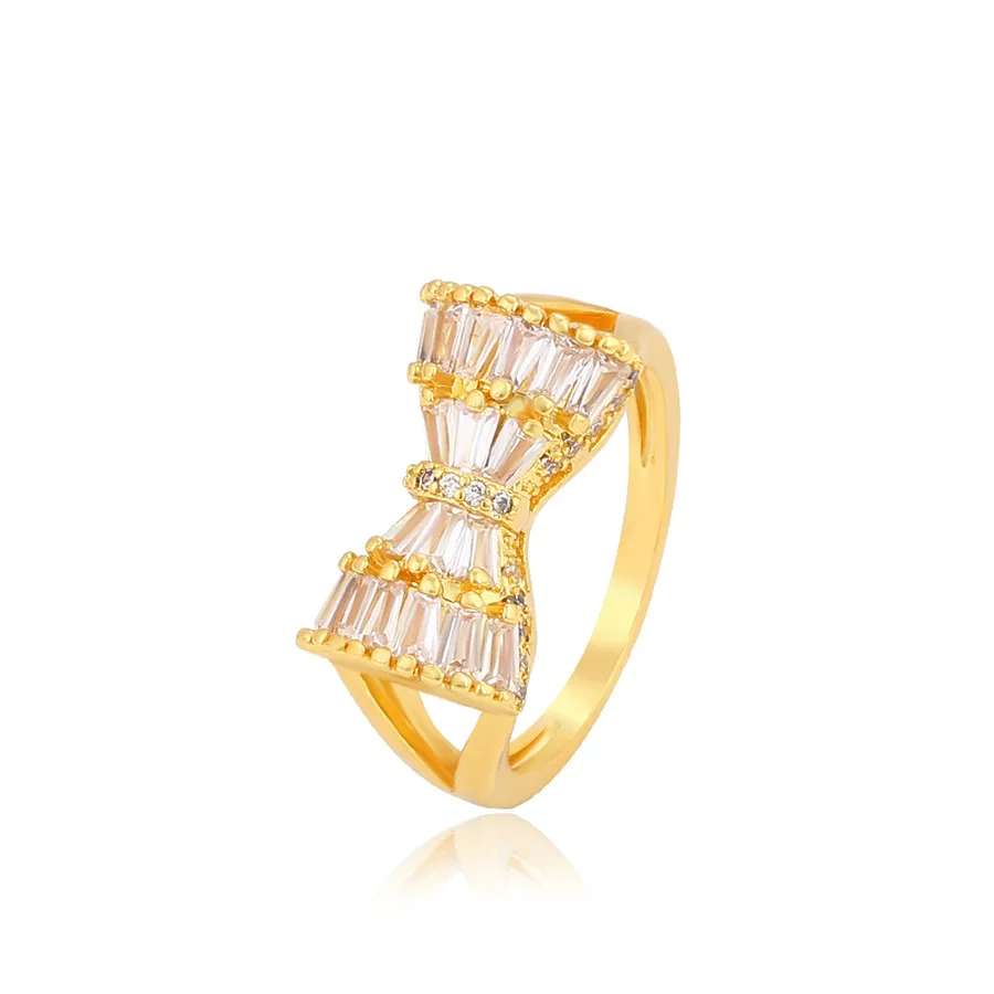 

R-007 xuping jewelry dubai 24K Gold Plated Fashion Sweet Temperament Light Luxury Bow Diamond Ring, 24k gold color