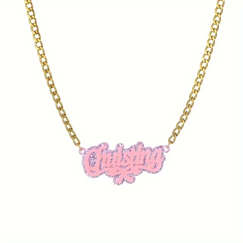 2024 Custom Name Necklace Enamel Nameplate Personalized Necklaces Colorful Women Kids Acrylic Necklace