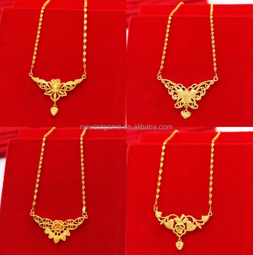 

24k real gold plated Necklace classic vintage Water wave chain wedding pendant custom party necklace for women