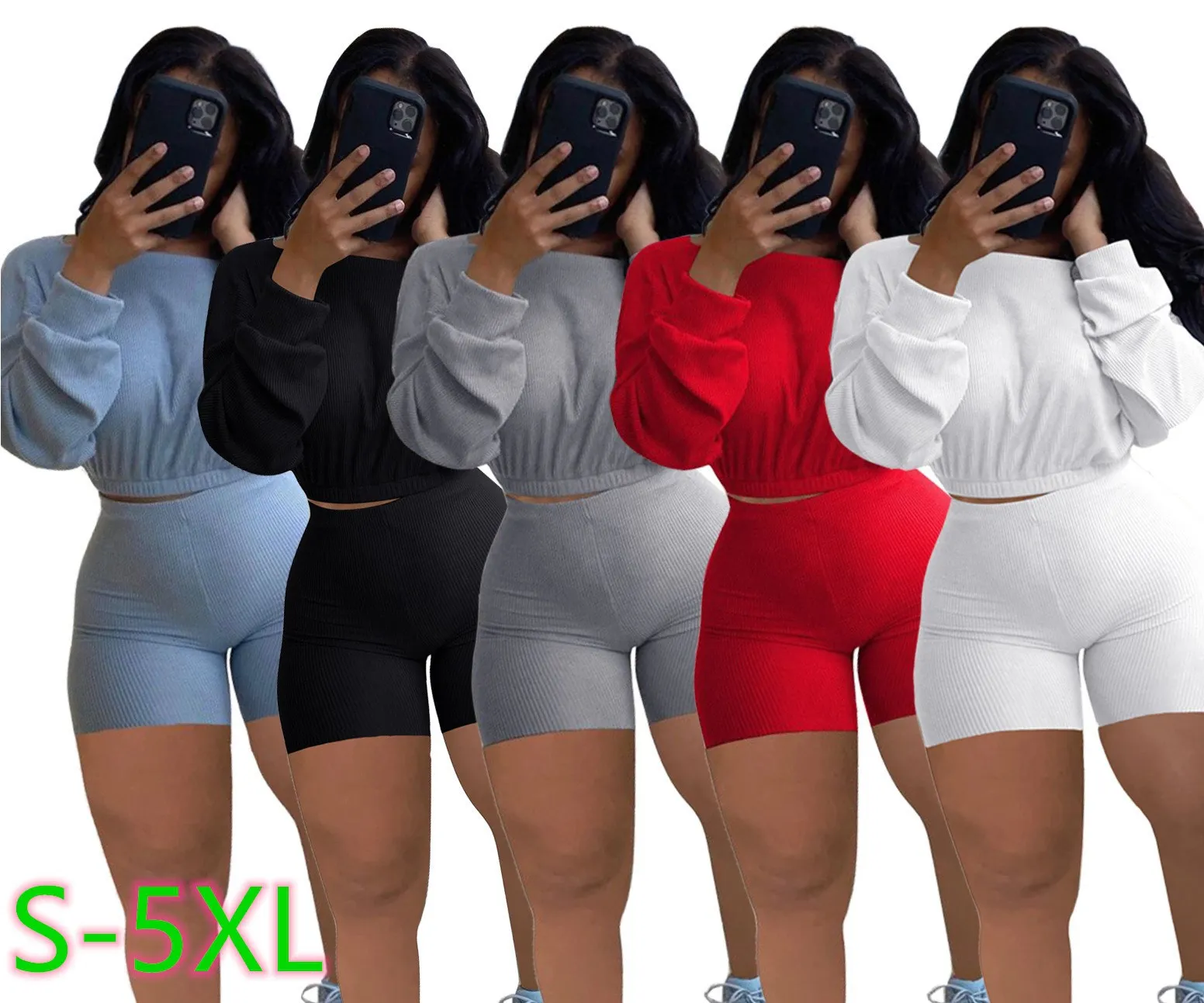 

Solid Color Crop Top And Shorts OFF Shoulder Set Women Tracksuits Two 2 Piece Pant Sets