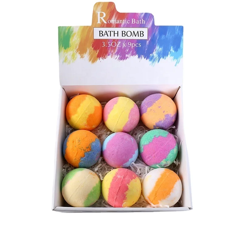 

Hot Selling Gift Set Wholesale Organic Private Label Vegan Bubble For 9 Essentials Oil Bath Bombs, Colorful