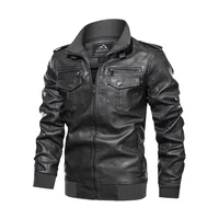 

Custom Men Military Style Thick Windproof Winter PU Leather Jacket With Fur