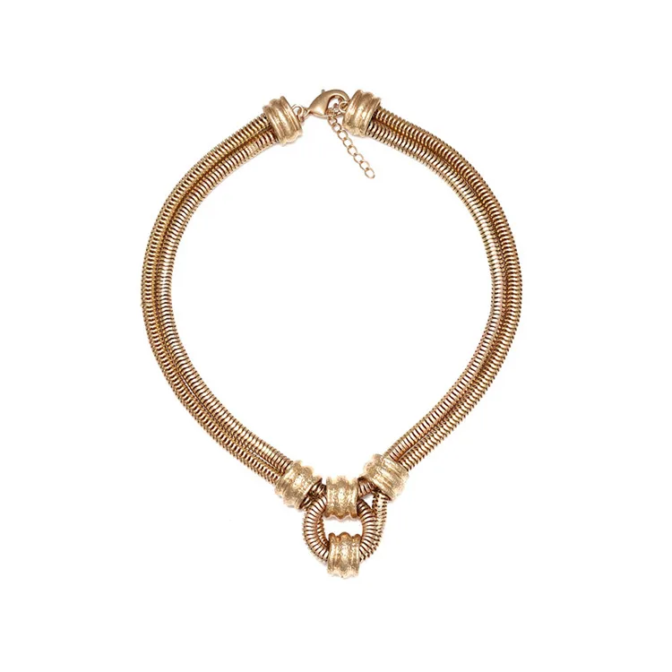 

Hot Selling Design Vintage Snake Necklace Copper Chain Double Layer Exaggerated Alloy Necklace, As the picture shows