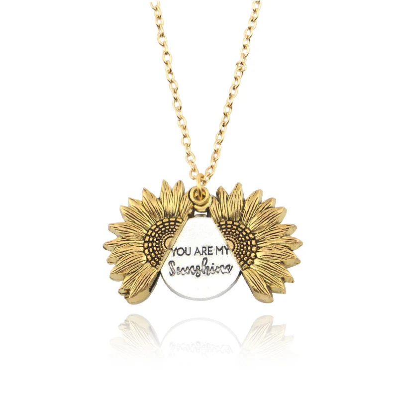 

Hot Custom Design Women Gold You Are My Sunshine Openable Locket Sunflower Pendant Necklace Drop Shipping, Silver,gold,rose gold