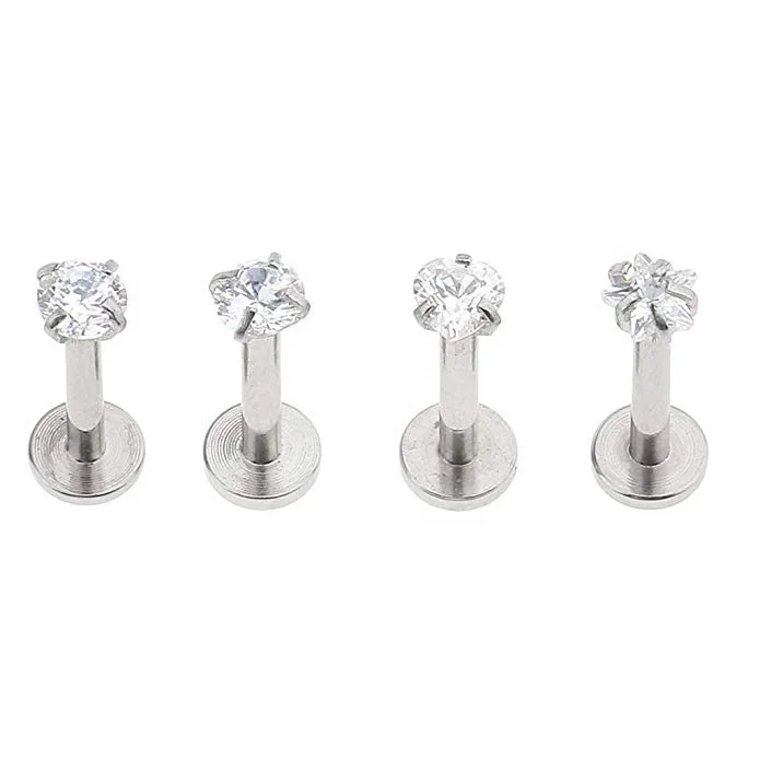 Gaby 316L Surgical Steel CZ Labrets Monroes Body Piercing Jewelry