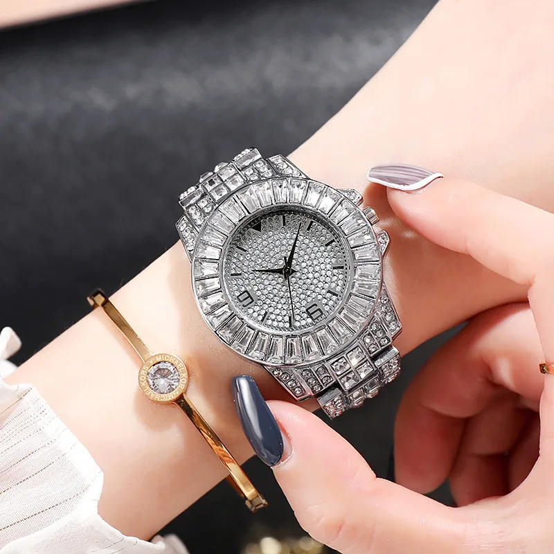 

wholesale custom logo fashion luxury iced out ladies wristwatches big diamond Quartz watches for women