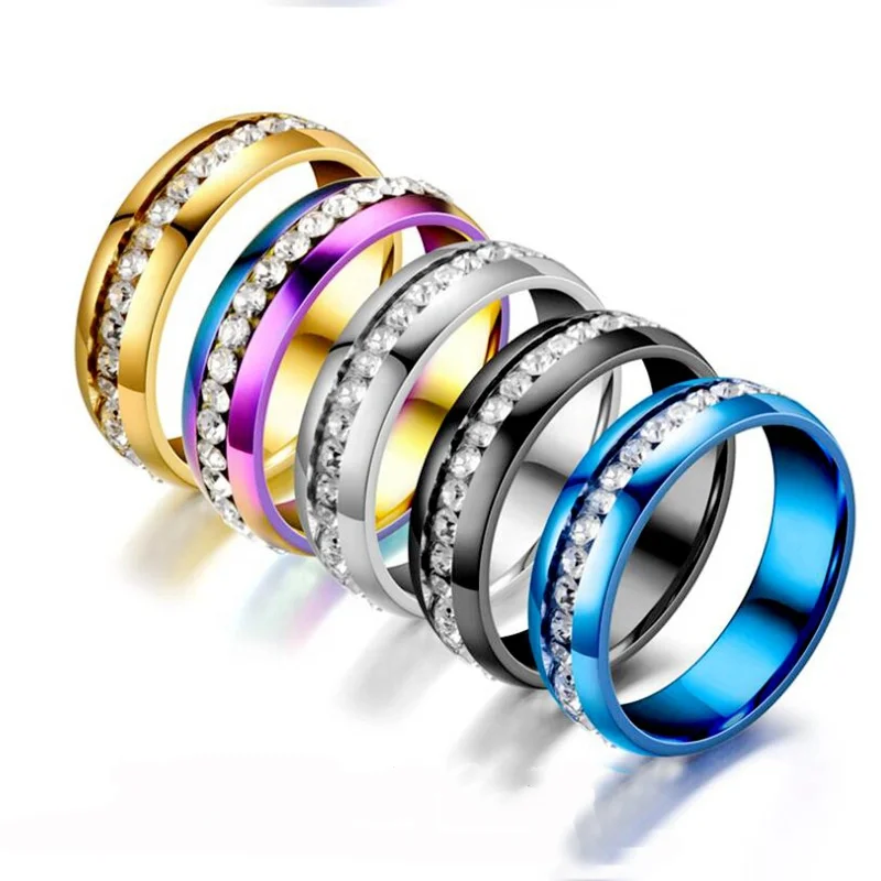 

Hot Selling Classic Womens Mens Couple 316L Stainless Steel Jewelry Cubic Zirconia Rings, Gold,silver,black,blue,multi