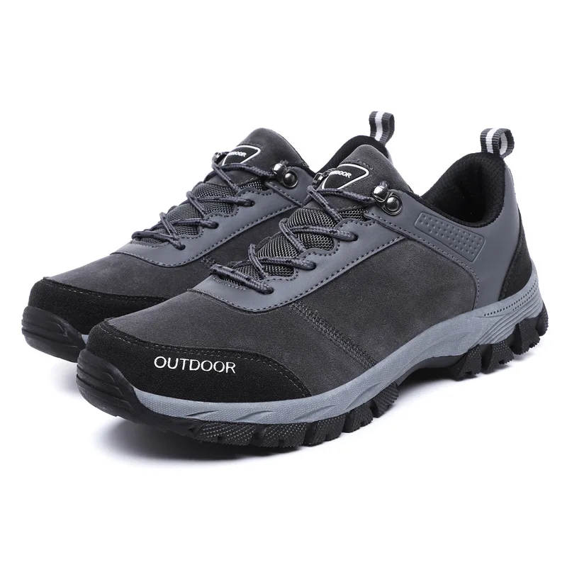 

Cross-border extra large size outdoor casual front lace-up round head hiking autumn new walking shoes low top men's sneakers, Gray d1819, black d1819