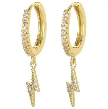 

Trend Cube Zircon Bolt Hoop Earrings Gold Silver Lightning Earrings for Women