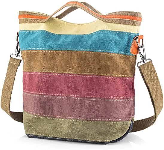 

High Capacity Multi Color Striped Lattice Cross Body Shoulder Purse Tote bag, Canvas shoulder bag
