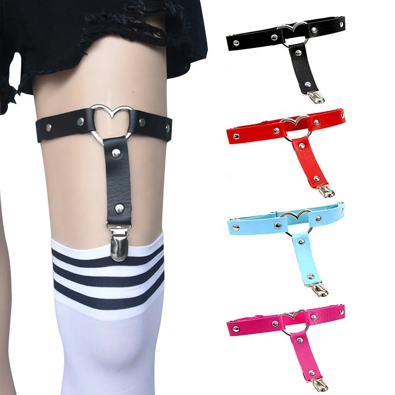 

Women Sexy Garter Belt Lingerie Leather Punk Elastic Harness Suspender Strap Leg Stockings Garters Clip For Girl Thigh Harness, Different colors