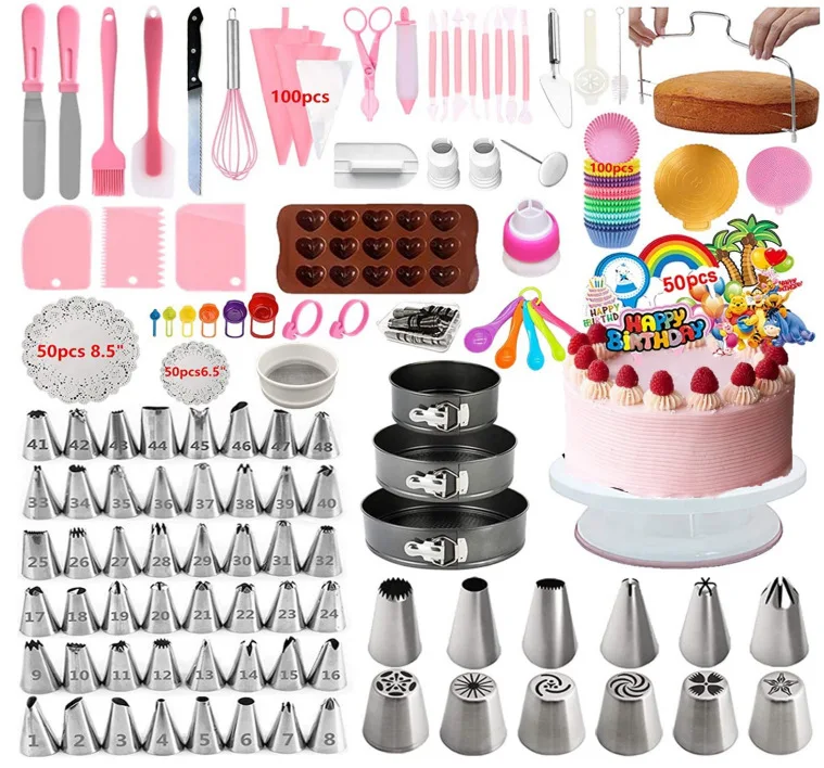 

464 Pcs Amazon Hot Sale Cake Stand Decorating Mouth Cream Tool Set Icing Nozzles Piping Bag Cake Tool Supplies