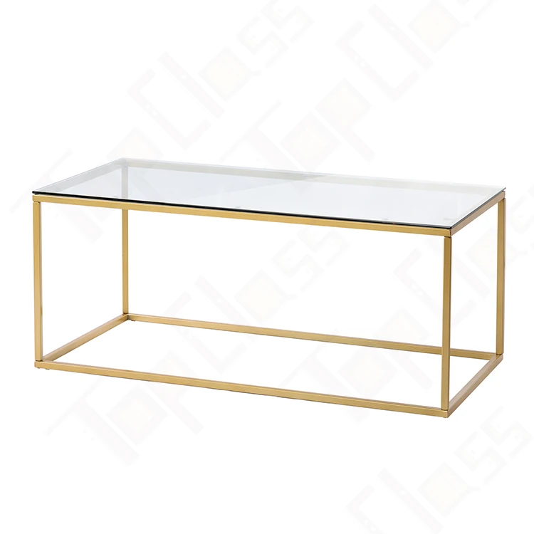 
Gold rectangle steel metal tempered glass office home goods coffee table malaysia smart gold 