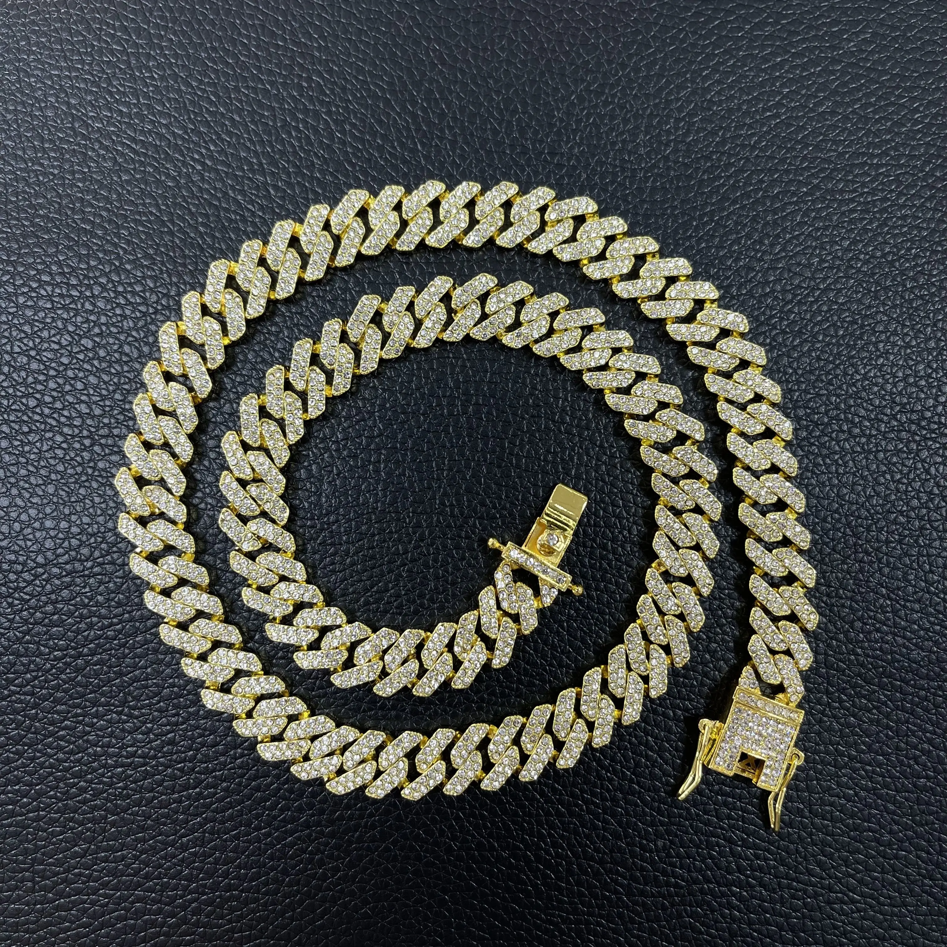 

Bling Rhinestone Thick 24k Gold Plated Miami Hip Hop Cuban Link Chain Necklace Set Men Jewelry Cuban Link, Gold/silver color