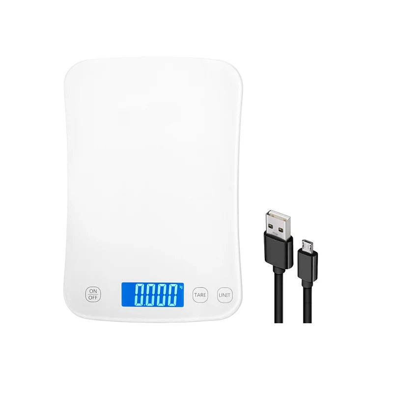 

70% OFF Factory Sale LED Display USB Charging 4MM Tempered Glass 5Kg 11Lb Kitchen Food Weighing Scale, Customized color/white