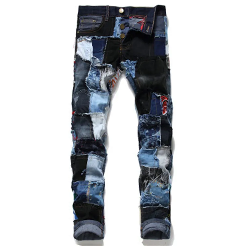 

Punk Style men's Hole pants European and American high-end color Straight Retro motorcycle jeans, Customized color