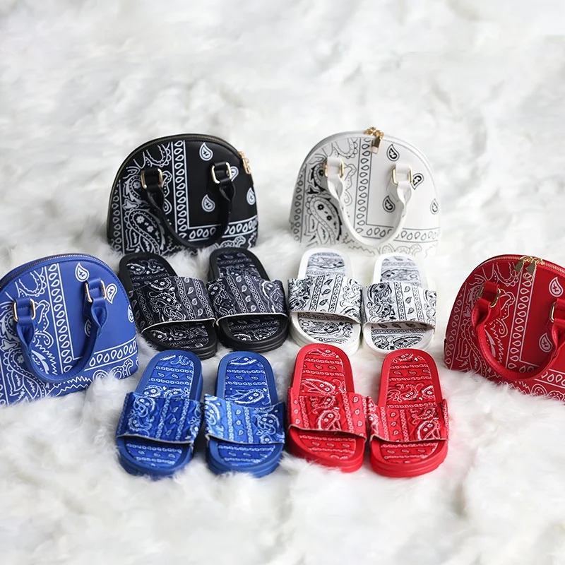 

New style women shoes and bag sets summer flat sandals bag set female girls bag and shoe set, 4 color options