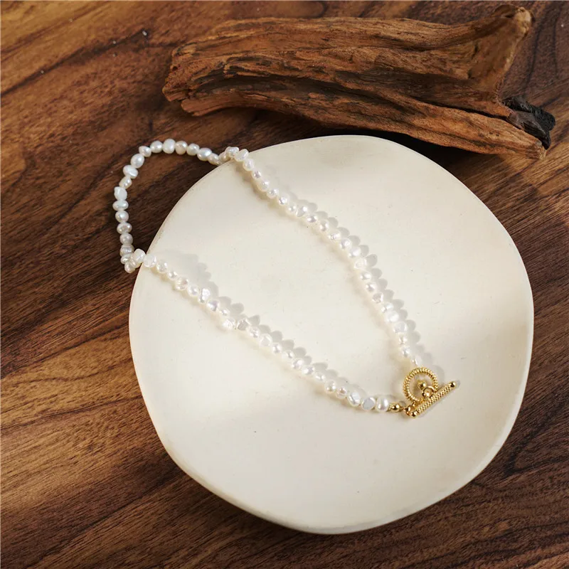 

Handmade natural pearl necklace bracelet set Baroque pearl 18K gold chain freshwater pearl choker necklace high quality, Picture