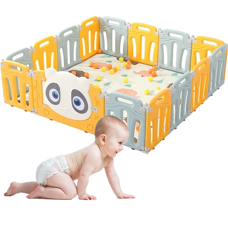 

AliGan Play yard fence baby playens safety fence folding fences crawling plastic baby playpen indoor lock gate guard protector, Blue-yellow, red-yellow