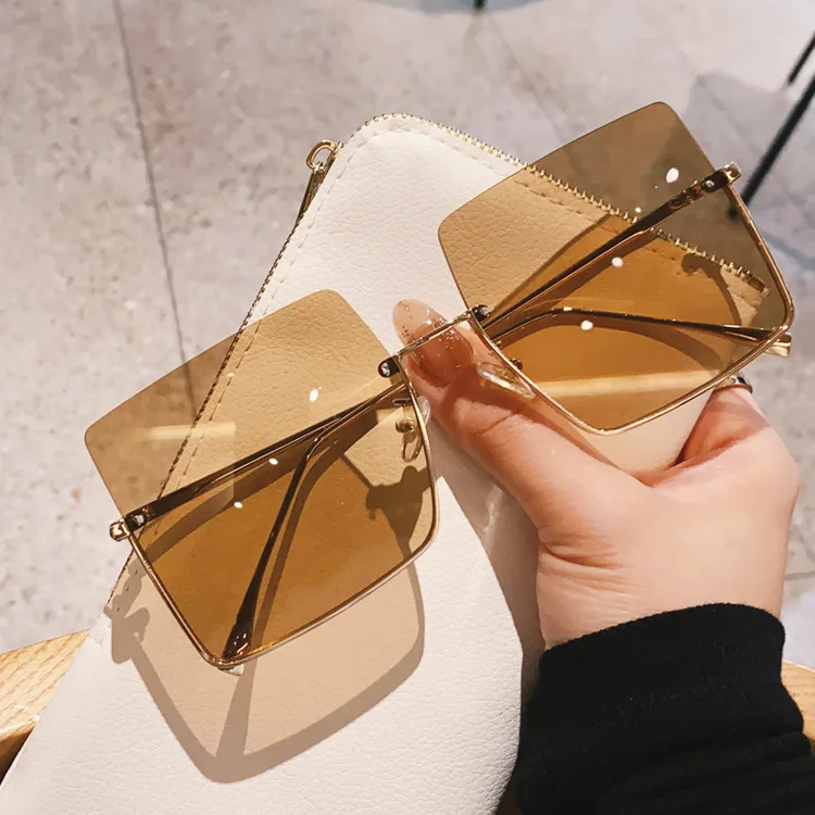 

2021 Custom flat top rimless men women fashion square sun glasses shades sunglasses women oversized, Black,white and so on.