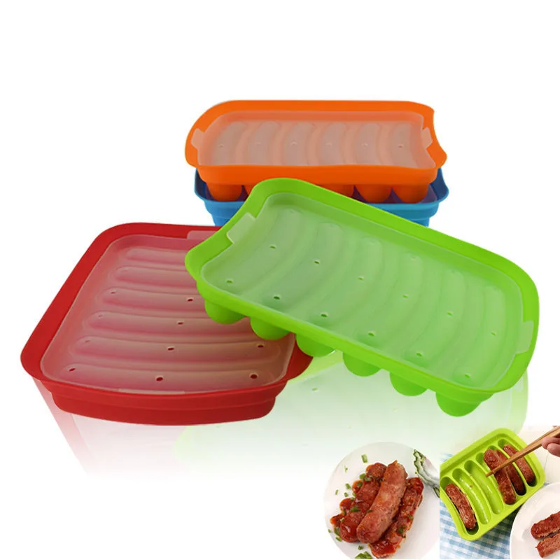 

ZY60 Wholesale Household Kitchen Silicone Ham Sausage Molds Hot Dog DIY Sausage Box Molds, 5 colors